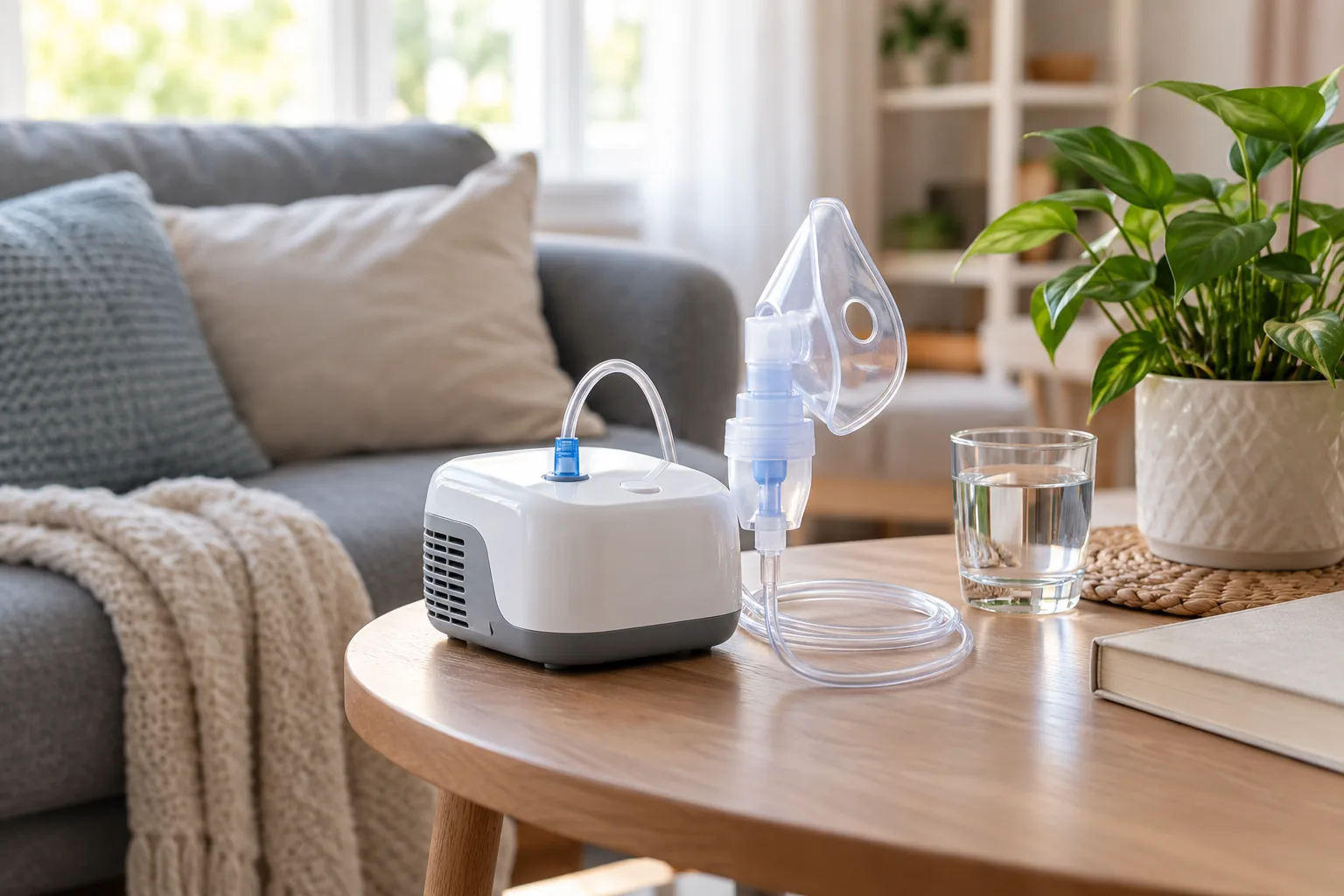 Nebulizator cu compresor și mască pregătite pentru utilizare la domiciliu